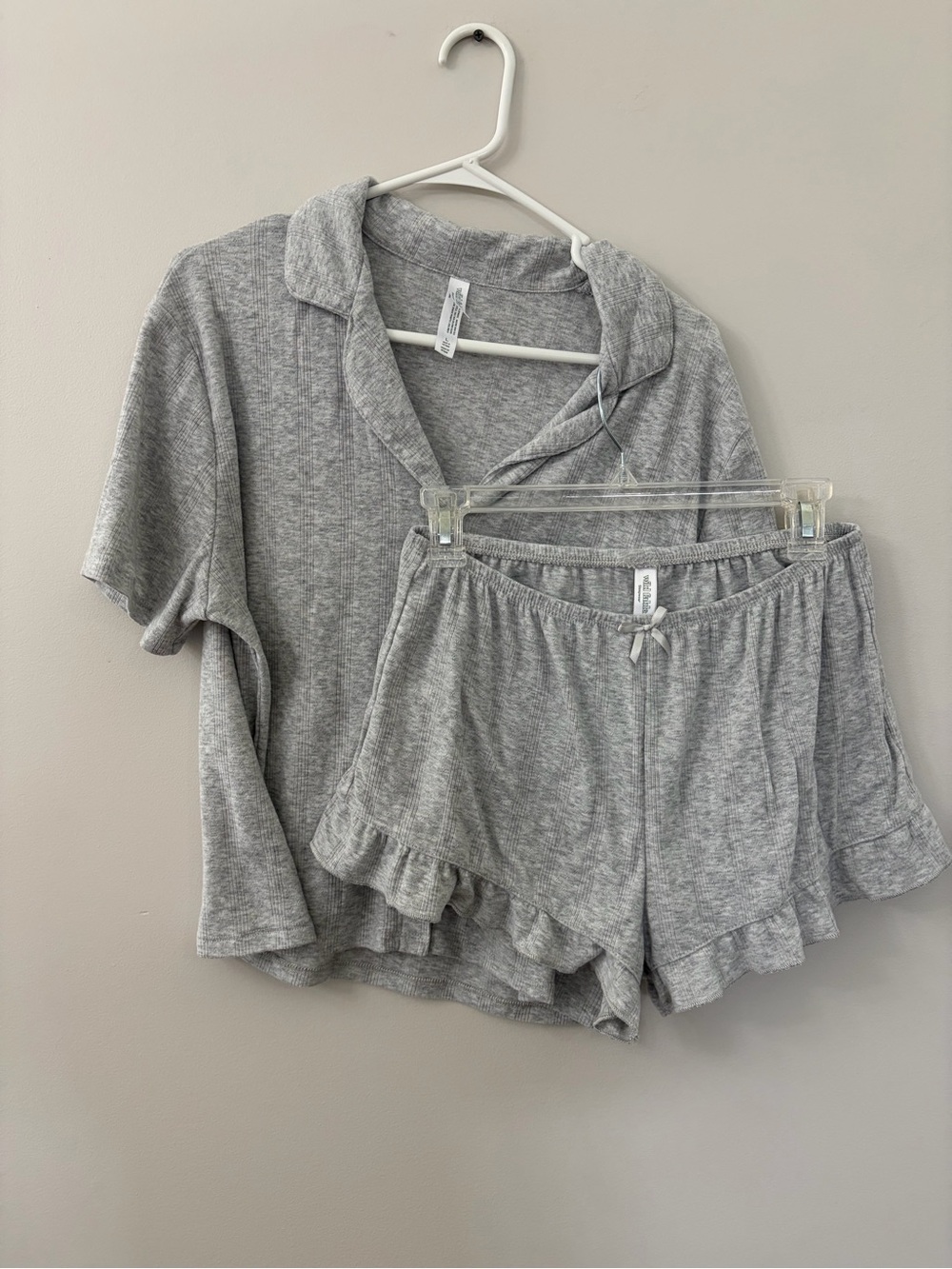 wild fable Heather Gray Ruffle-Trim Pajama Top & Shorts Set